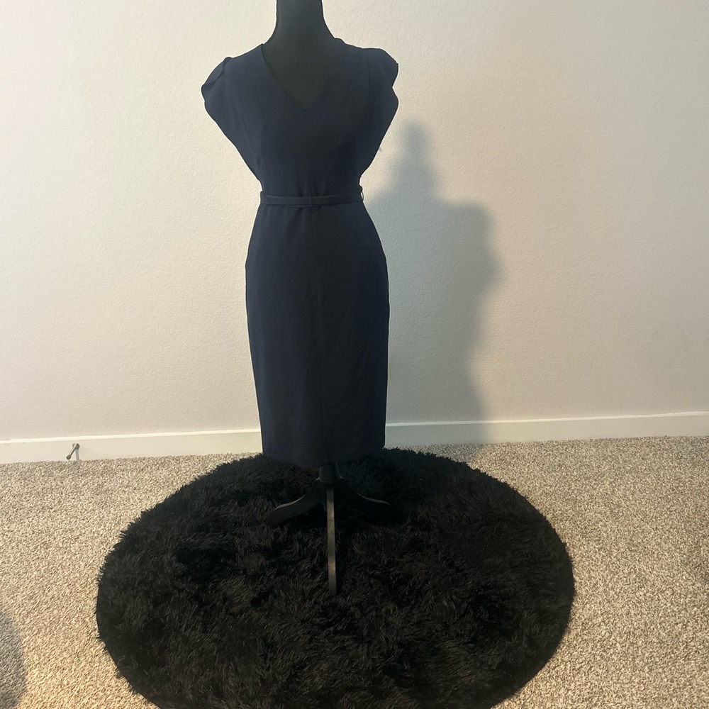 Eliza J Navy Cap-Sleeve V-Neck Midi Dress